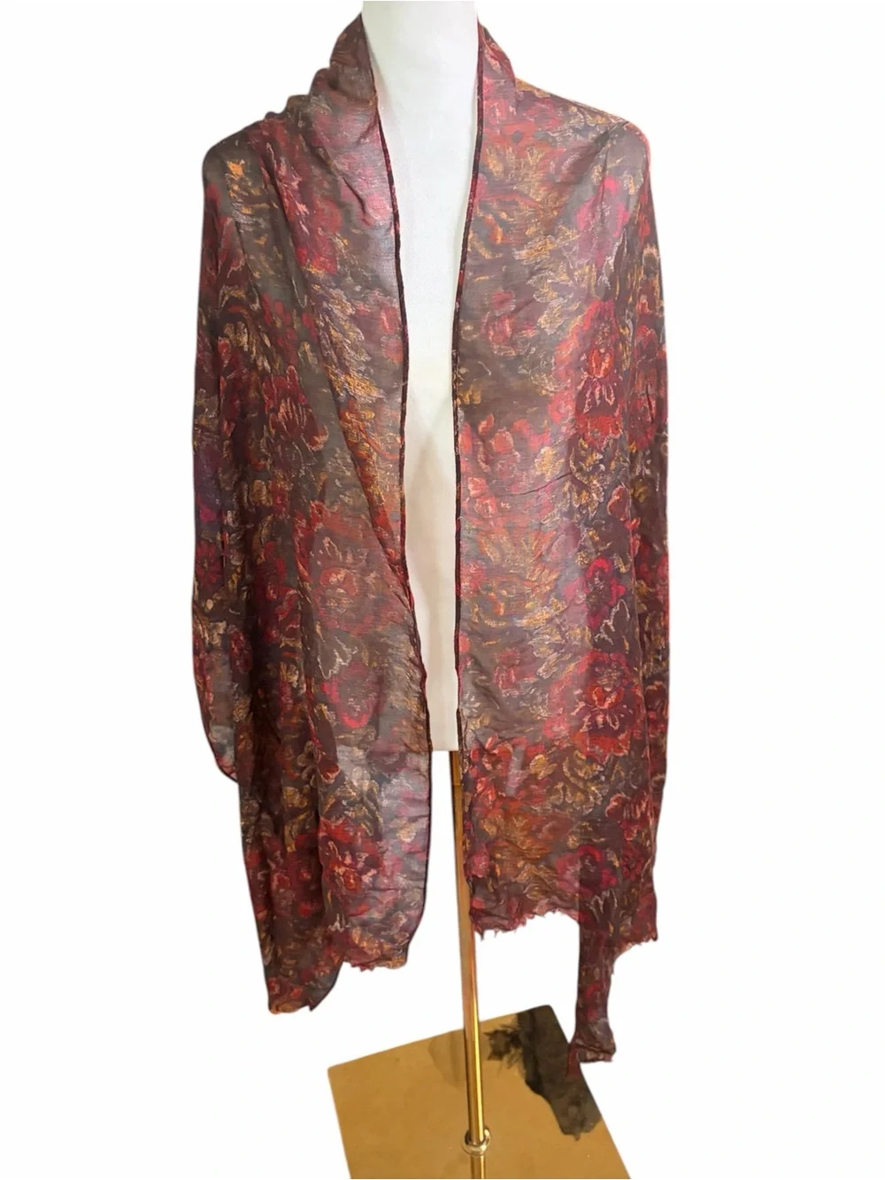 Patricia Nash Brown Scarf with Red and Gold Floral Print